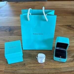 Tiffany &Co. Leather Ring Box, Ribbon and Bag